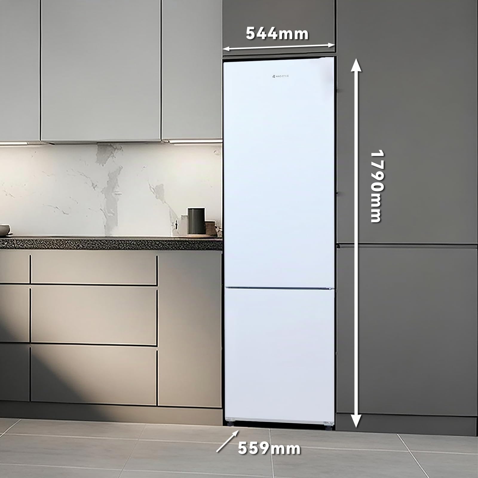 magictec MDRF266 Freistehender Kühlschrank mit Gefrierfach | 266L(192L/74L) | Kühl-Gefrierkombination | Low-frost | LED-Beleuchtung | Weiß