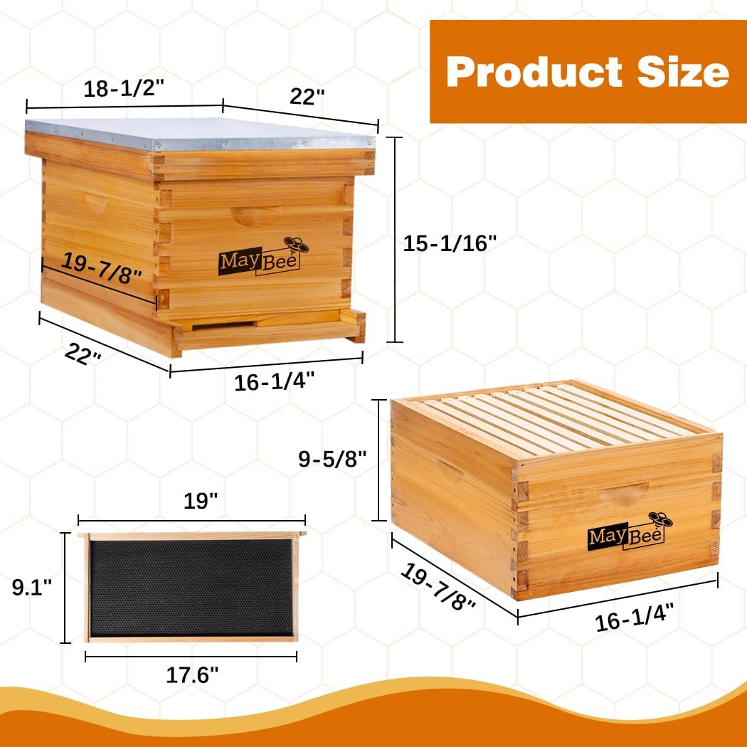 MayBee 10-Frame Beehive Starter Kit, Bee Hive Kit Dipped in 100% Beeswax, Bee Hives Boxes Starter Kit Includes Beekeeping Supplies Tool Kit and Bee Suit - Image 8