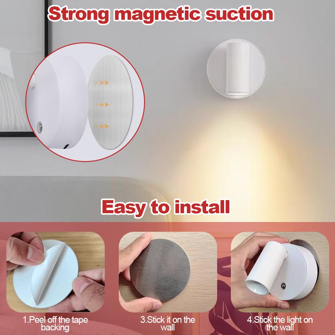 Foco LED inalámbrico, recargable por USB, batería con mando a distancia, 3 temperaturas de color, luces de imagen regulable, lámpara de pared giratoria con función de temporización, para arte, plantas