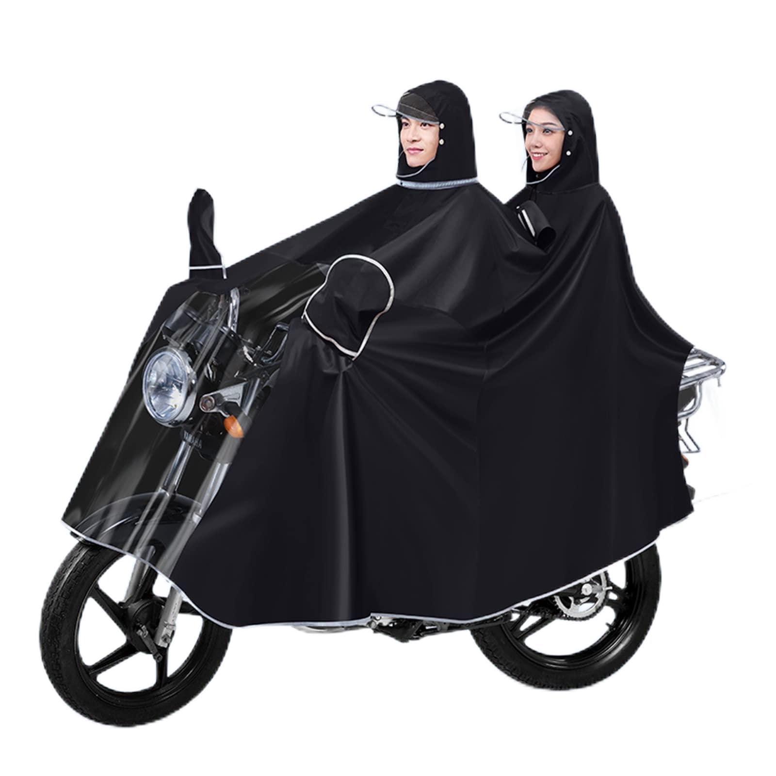 TBDdsd Cycling Raincoat, Two-Person Riding Rain Cape Cycling Hooded Raincoat, Windproof, for Bike, Ebike, Motorcycle(Black,4XL)