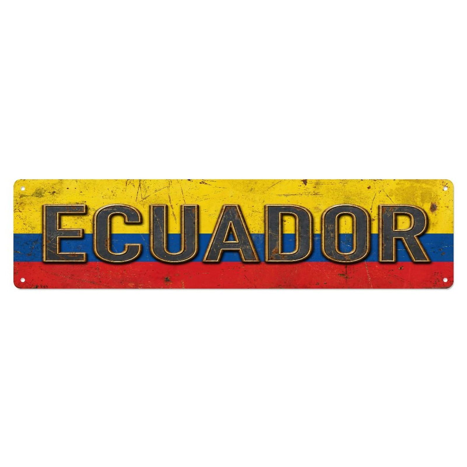 Fqcyn Style Metal Tin Sign Vintage Ecuador Flag Pattern