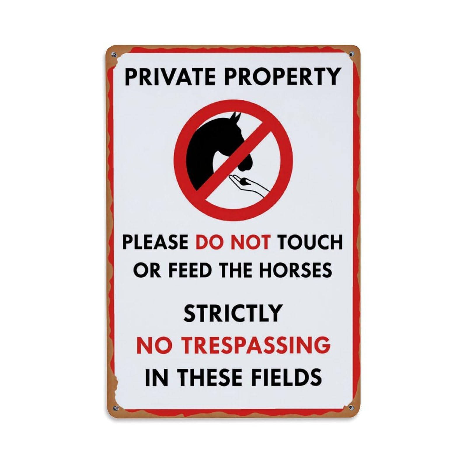Private Property No Touching Horses Tin Sign Vintage Metal Poster Retro Bar, Home, Man Cave, Kitchen, Laundry Room Wall Art Decor Gift 8x12 Inch