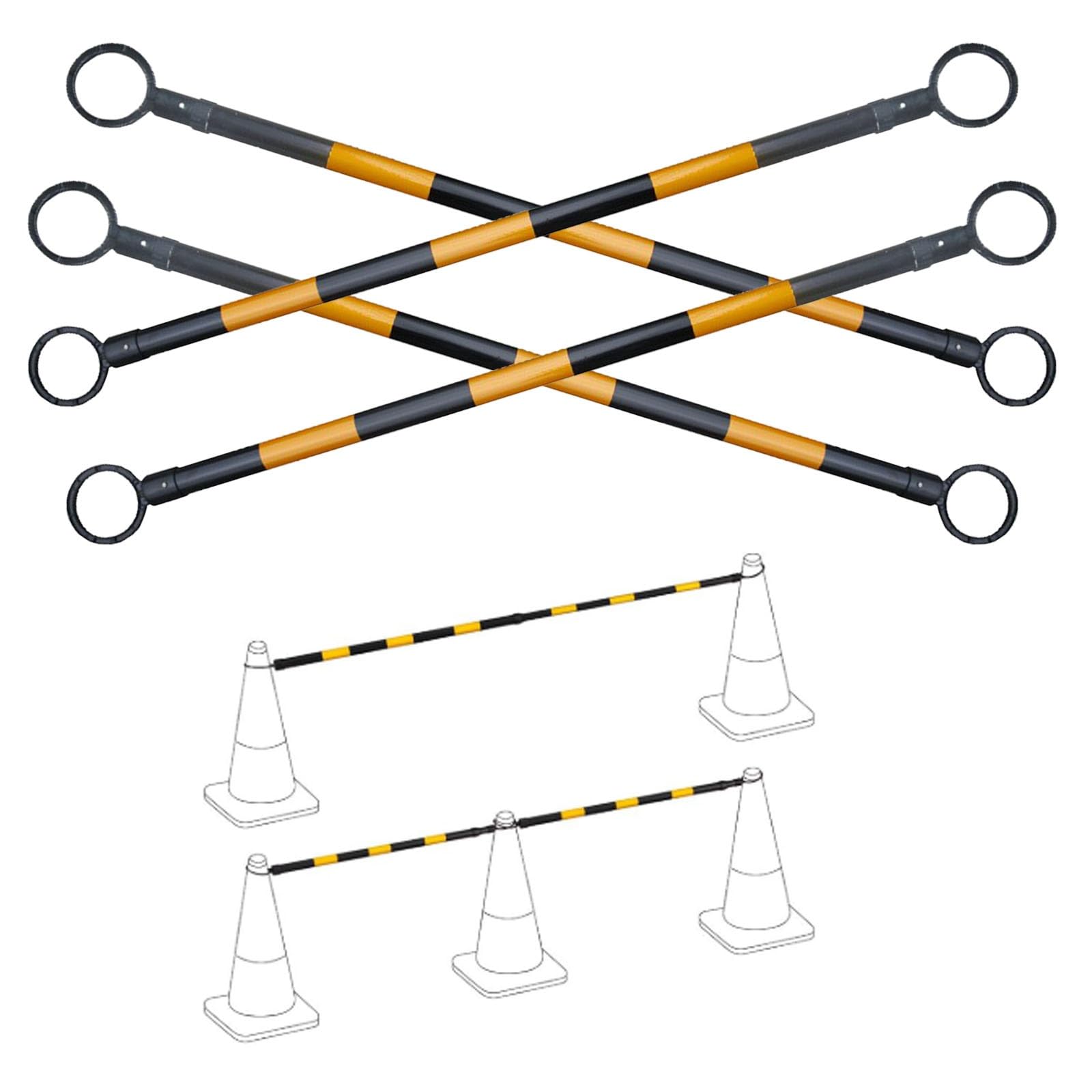 Poste telescópico de barrera de seguridad, Conos de tráfico retráctiles (paquete 4)(Yellow-black)