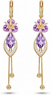 LisiZen14K gold plated Purple Flower Dangle Chandelier Drop Earrings for Women Hypoallergenic Cubic Zirconia Elegant Statement Jewelry Gifts