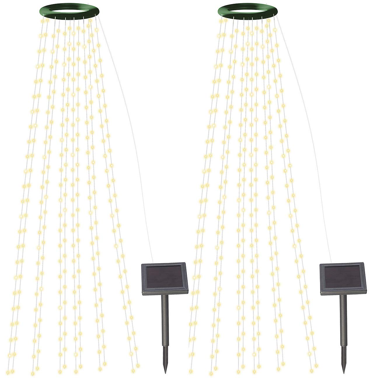 Lunartec Lichterkette Baum Solar: 2er-Set Solar-Tannenbaum-Überwurf-Lichterkette, 12 Girlanden, 300 LEDs (Weihnachten Lichterketten, Weihnachtsbaum Beleuchtungen, Leuchten)