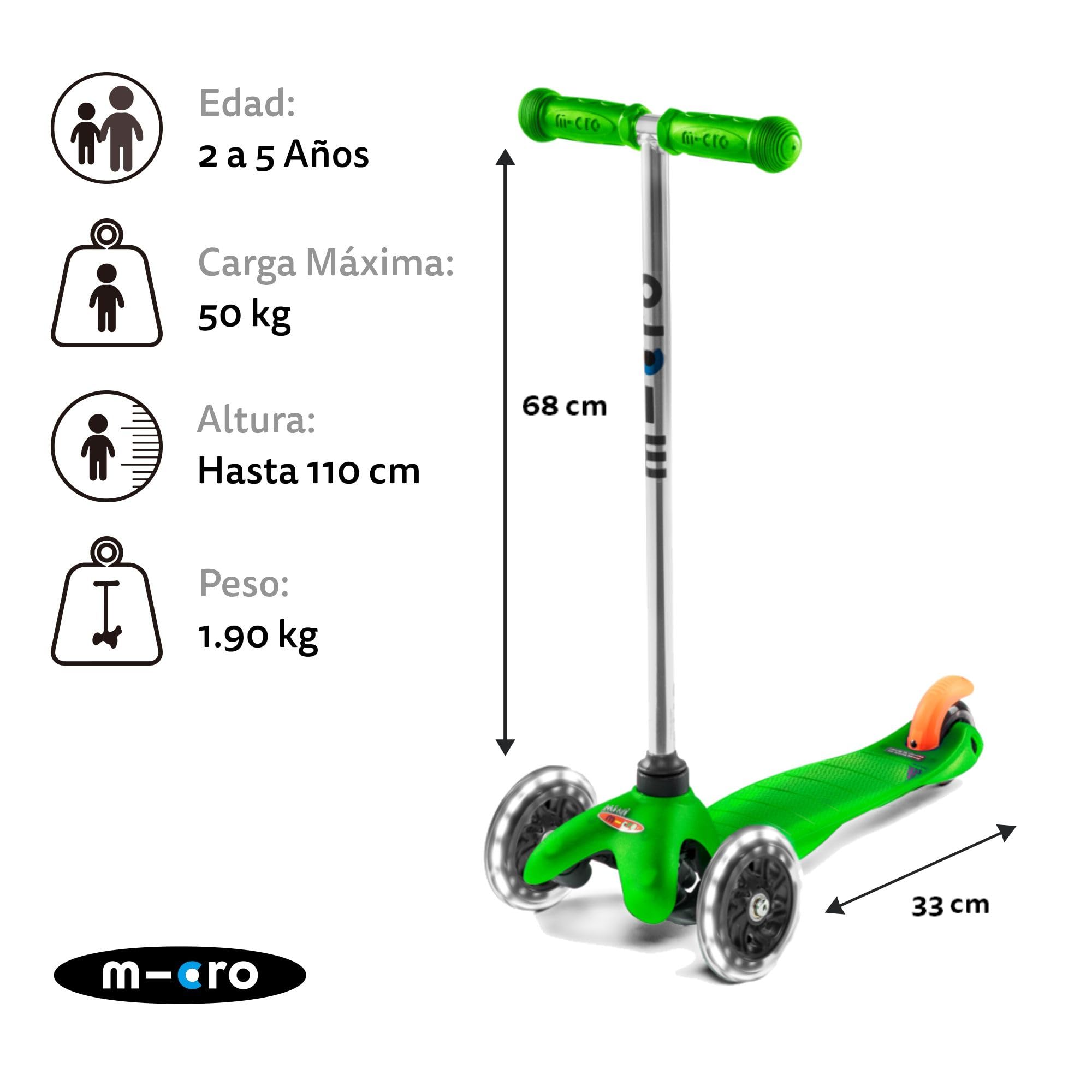Micro® Mini Classic LED | Patinete Infantil 3 Ruedas | Ruedas con Luces sin Pilas | Rodamientos ABEC9 | Plataforma Reforzada | Manillar Desmontable | Niños y Niñas | 2-5 Años