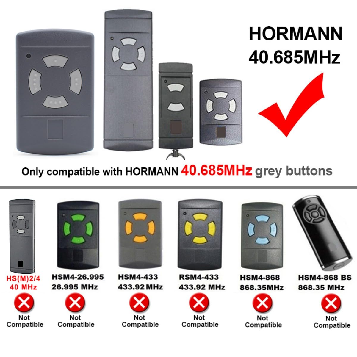40.685MHz Hörmann Handsender mit grauen Tasten - Kompatibel mit HS4, HSM4, HS2, HSM2, HSE2 und HSE4 (2)