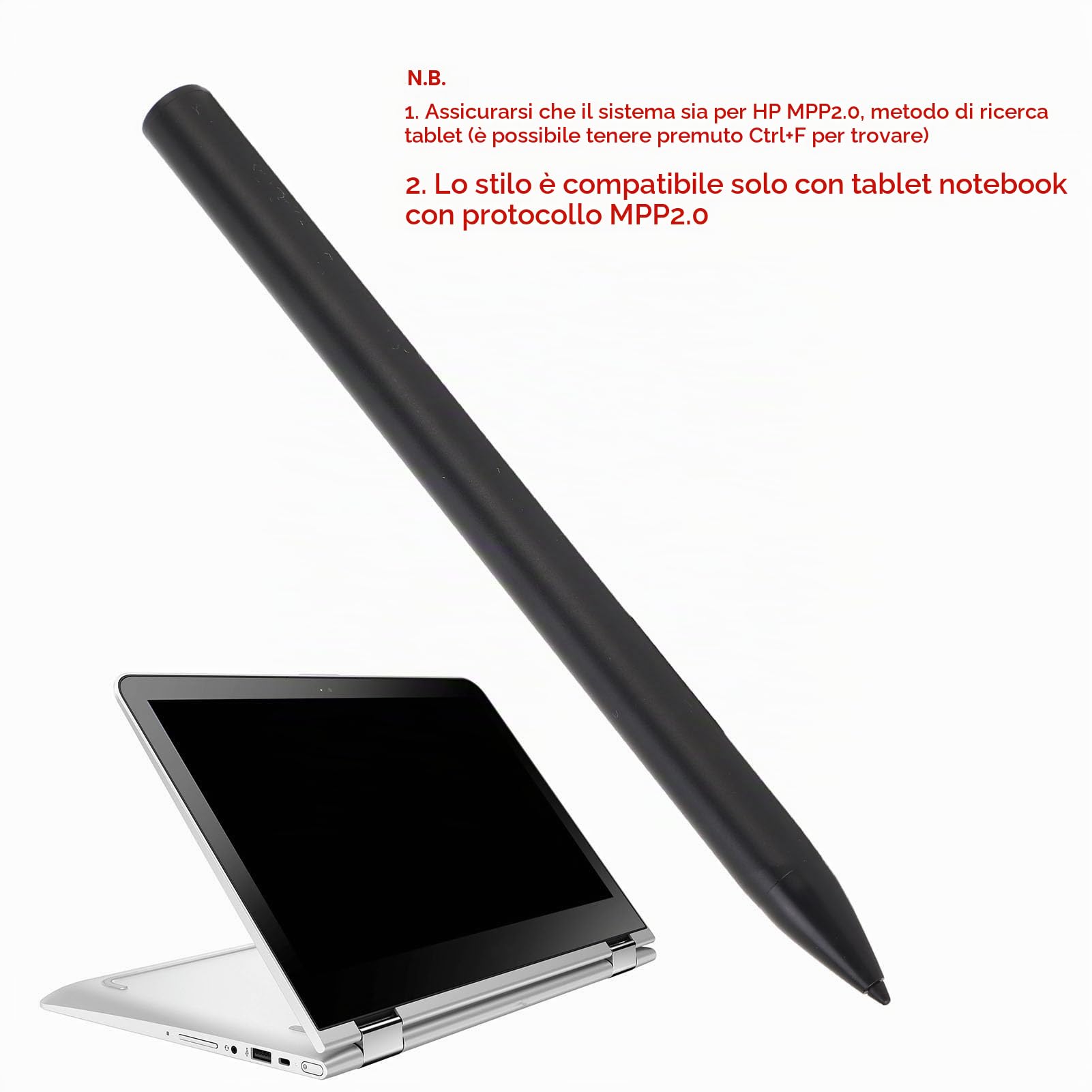 Penna Stilo Ricaricabile MPP2.0 per Pavilion X360 Spectre X360 per ENVY X360, Penna Attiva Inclinabile con sensibilità Alla Pressione 4096 per Dispositivi Touch Screen
