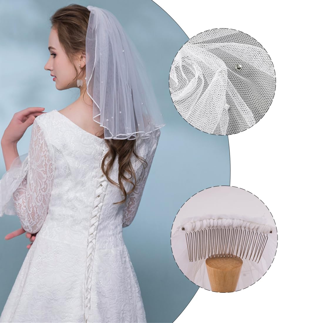 Velo Da Sposa Lunghezza Cappella Con Perle E Pettine – Tulle Morbido – 299,7 X 160 Cm