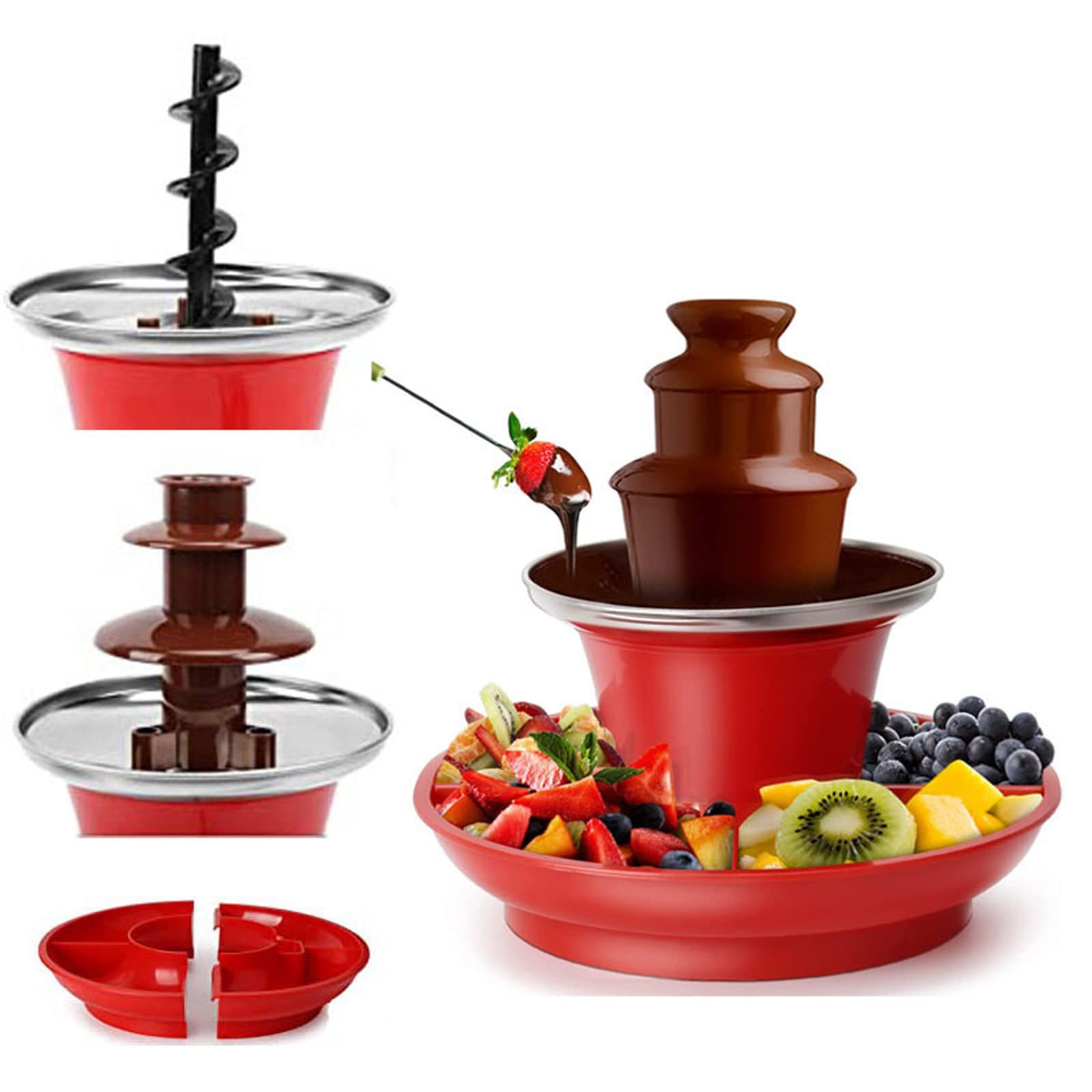 CUSMA Fontana di Cioccolato | Mini Set per Fonduta con Vassoio da Portata | Macchina Elettrica A 3 Piani con Base Hot Melting Pot