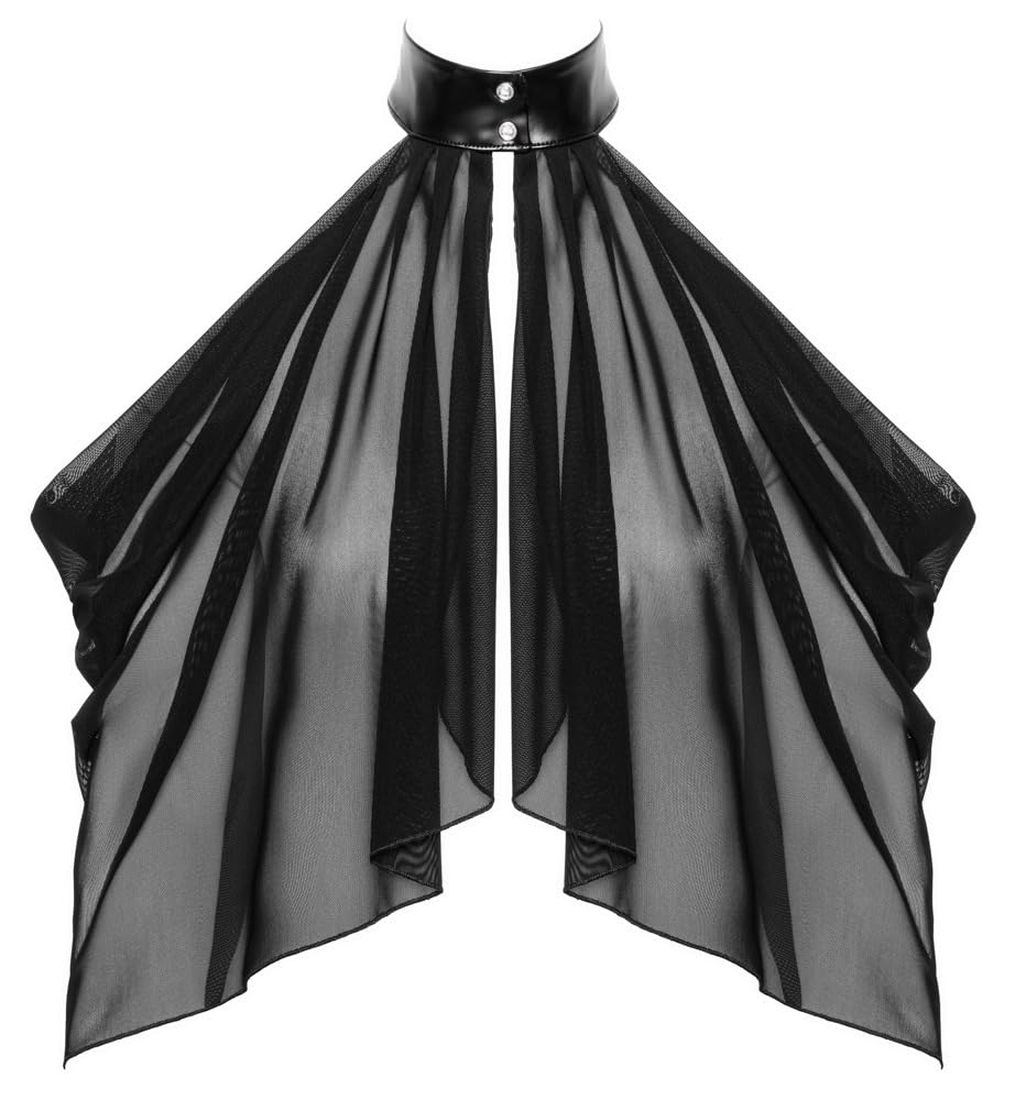 Noir Bolero Luftiges Transparent-Top im Cape-Style: Asymmetrisch, Schulterfrei mit Neckholder, Feiner Stretchtüll 4XL