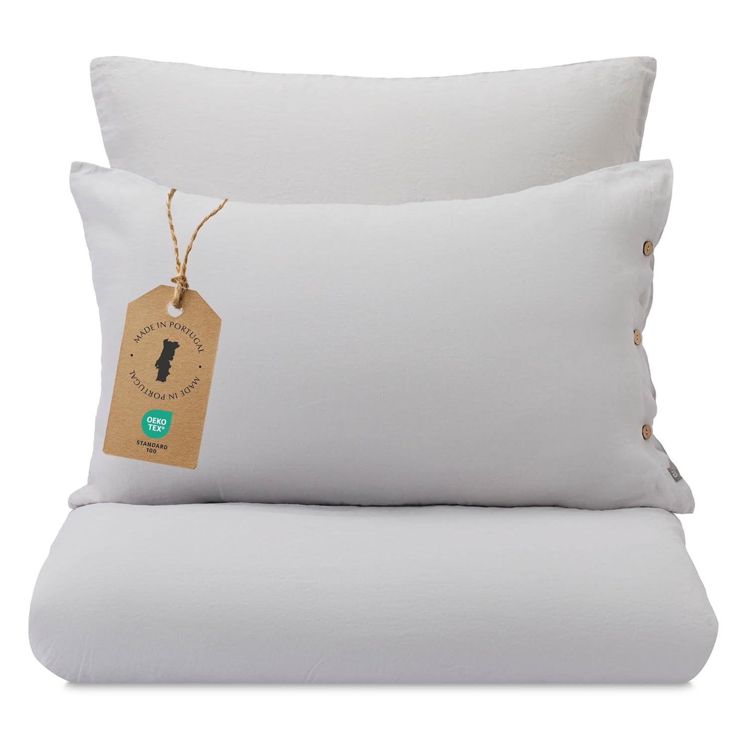 URBANARA Leinen-Bettwäsche “Mafalda“ 100% Leinen, Helles Grüngrau – 2X Kissenbezug 80x80cm, 2-teiliges Set, Leinenbettwäsche, Sommerbettwäsche