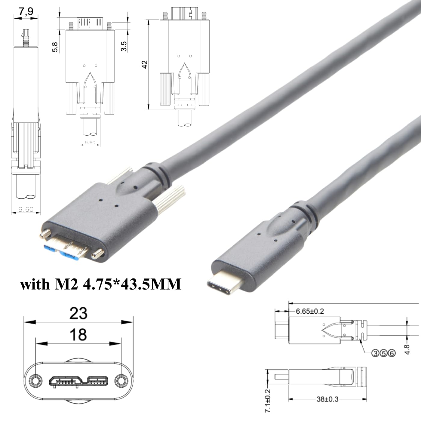 Aktywny kabel USB 3.1 C na micro USB 3.0 z nakrętką M2, przedłużacz typu C na Micro USB z 2 chipsetami, kabel do kamery przemysłowej (10 m)