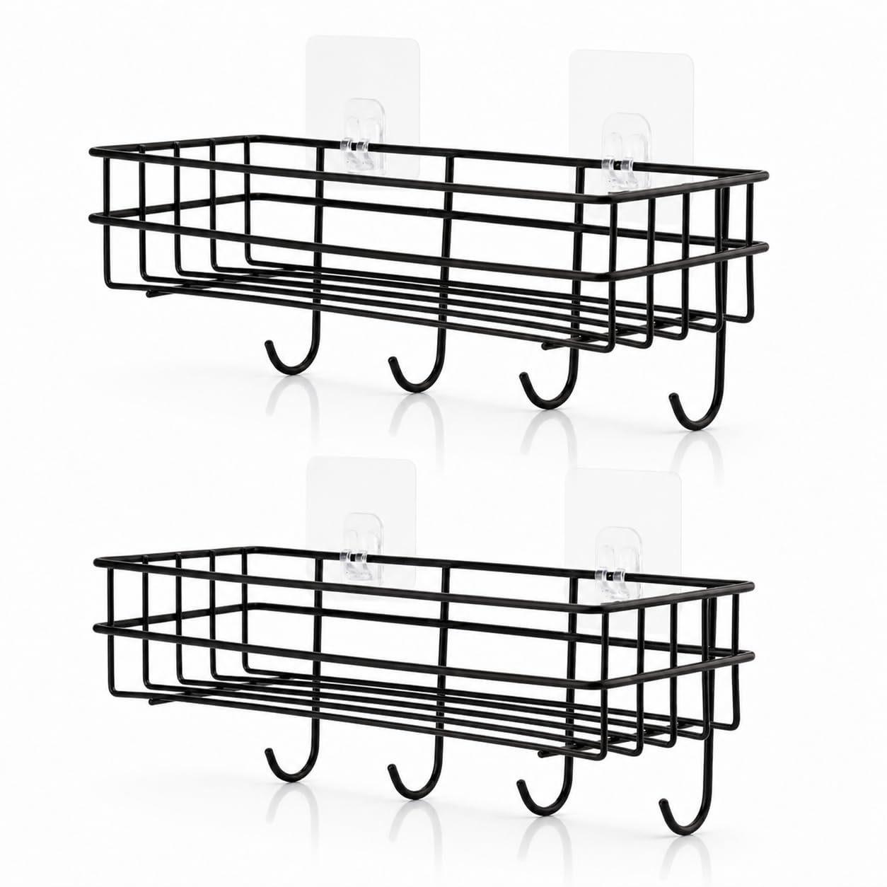 Gkart Wall Mounted Storage Shelf, Stainless Iron Coating, 4 Hooks, Self-Adhesive Installation, Black, (Pack of 2)-image-31