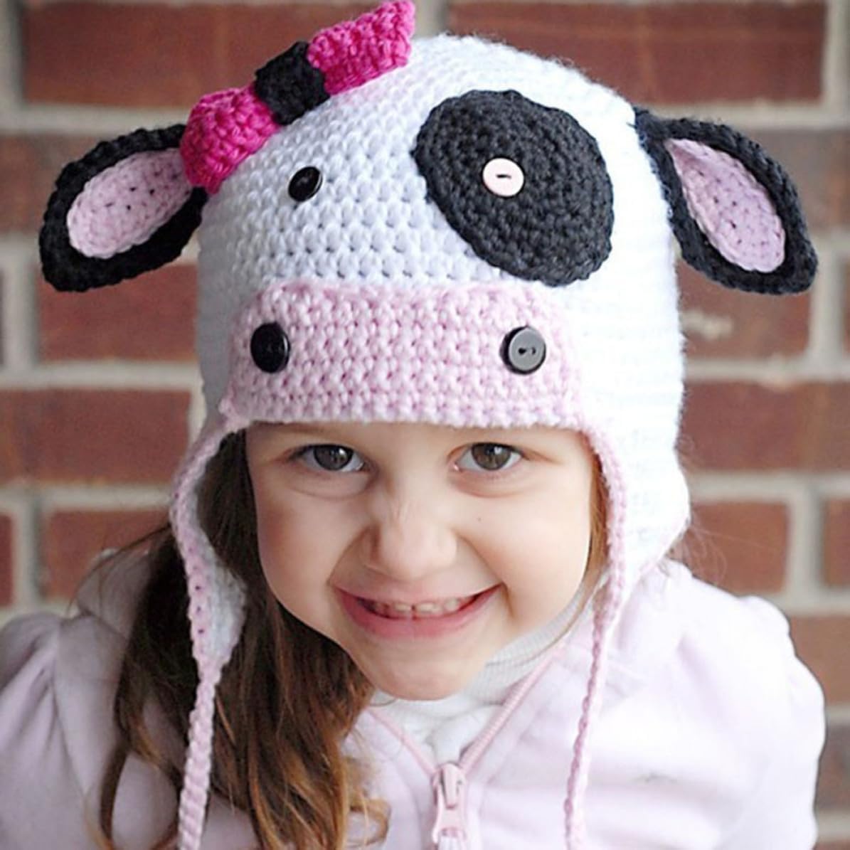 Cow Shaped Winter Hat Woolen Handmade Accessory Multi