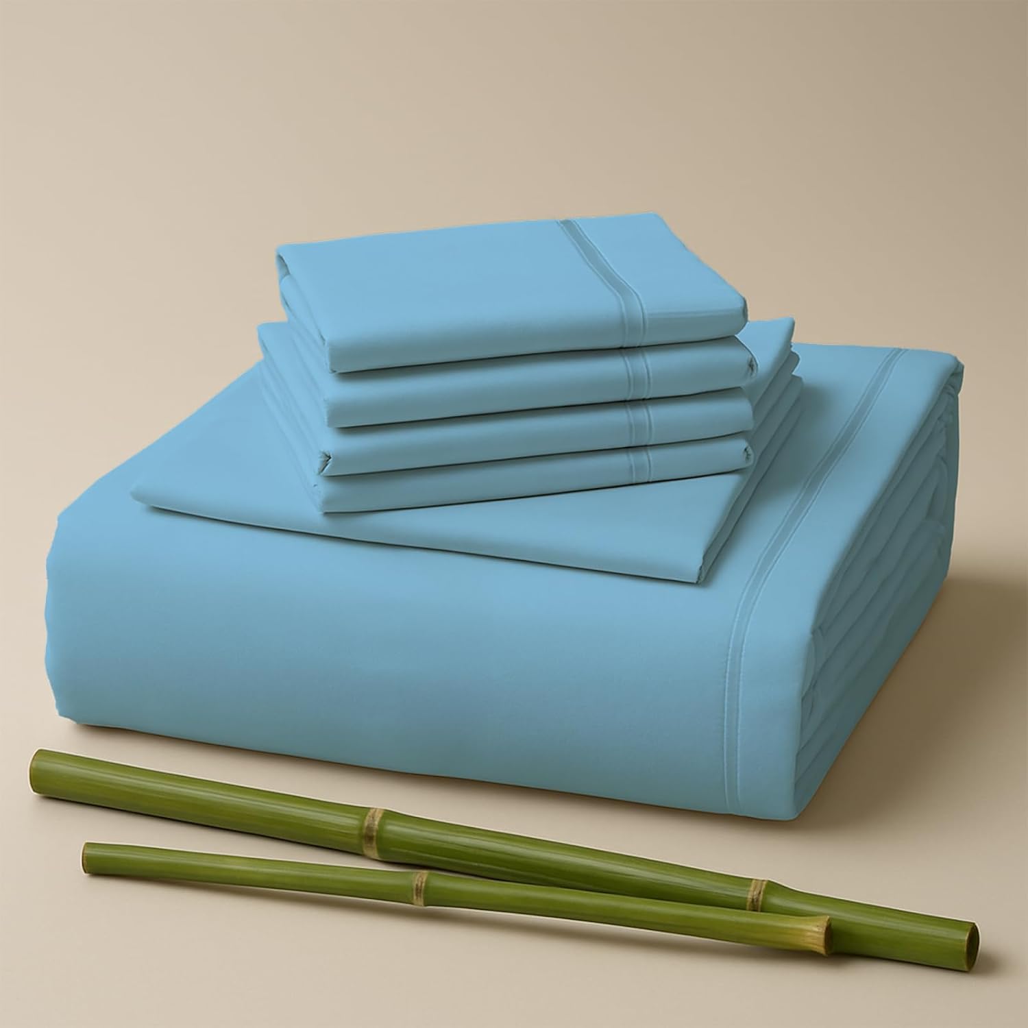 Sacred Thread Rayon Derived from Bamboo Sheets Twin XL Size, 18'' Deep Pocket Cooling Sheets for Hot Sleepers, 4 PC Cooling Sheets, Twin XL Size (Denim Blue)