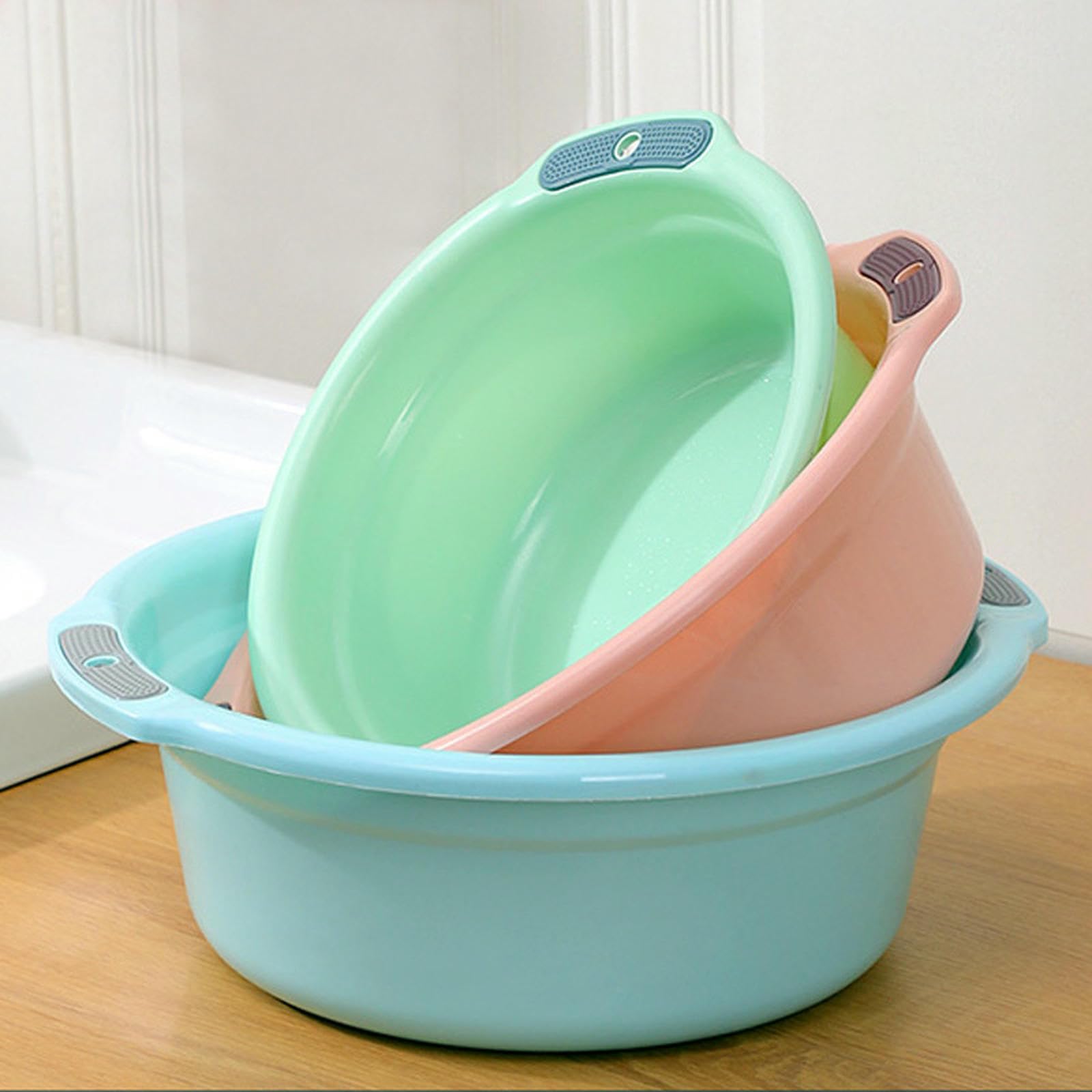 Lot de 2 bassins à pieds épais simples et confortables pour la maison - Couleur unie ronde - Rose - Grande taille