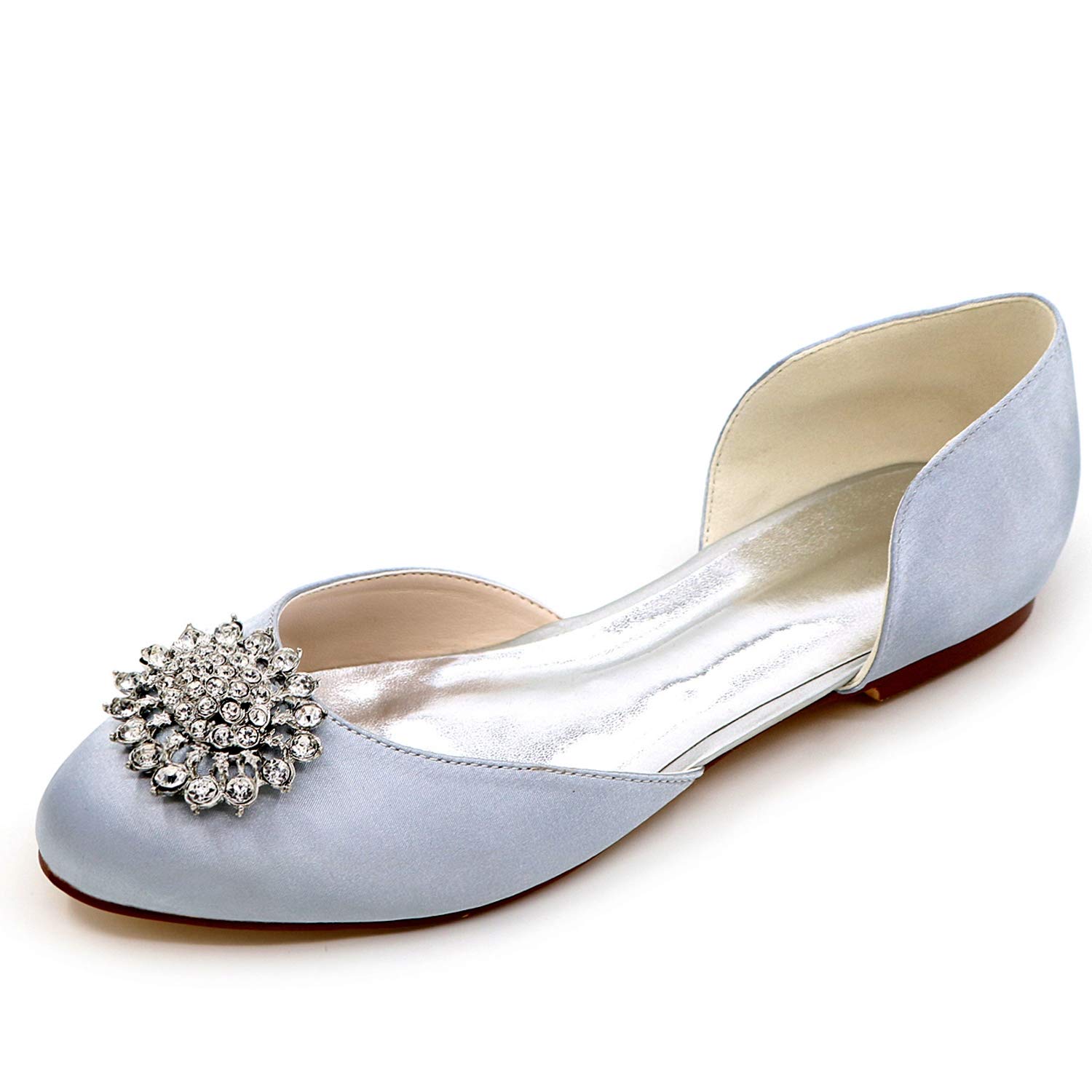 Scarpe da Sposa da Donna Strass Pizzo Raso da Donna Balletto Piatto Damigella d'Onore Slip on Décolleté Punta Chiusa/Avorio