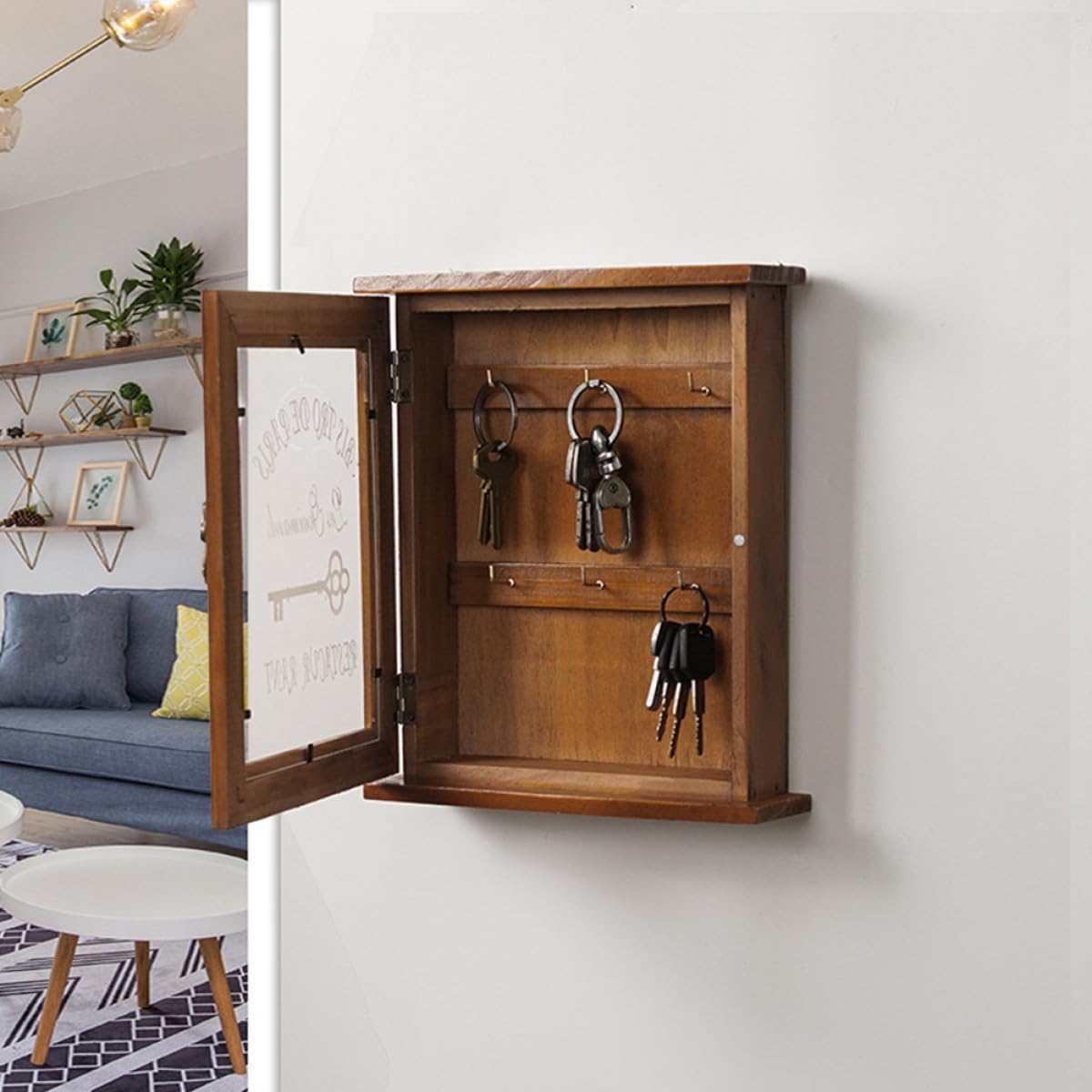 INOOMP Porta Chiavi da Parete Design Elegante e Creativo Scatola Porta Chiavi Decorativa e Pratica in Legno Naturale Marrone per Garage e Ristorante
