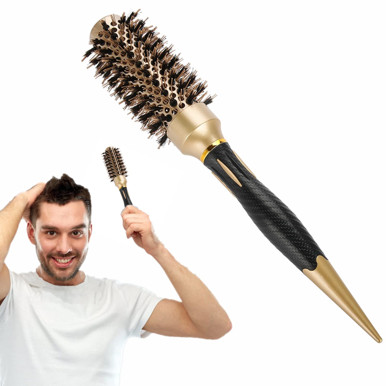 Peineta Redonda, Peine de pelo de anión Cepillo de peluquería portátil anión antiestático redondo estilo peine de salón, dorado y negro (32)