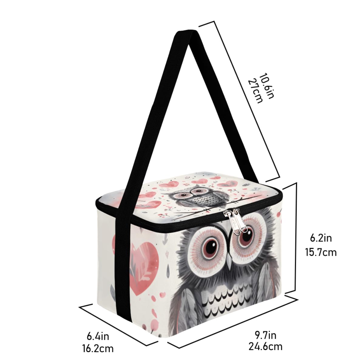 Lunch Bags for Women Men 9 Cans,Owl Valentine's Day Hot & Cold Food Delivery Bag Insulated Grocery Bag Insulated Lunch Box Cooler Bag for Office Work Picnic Beach