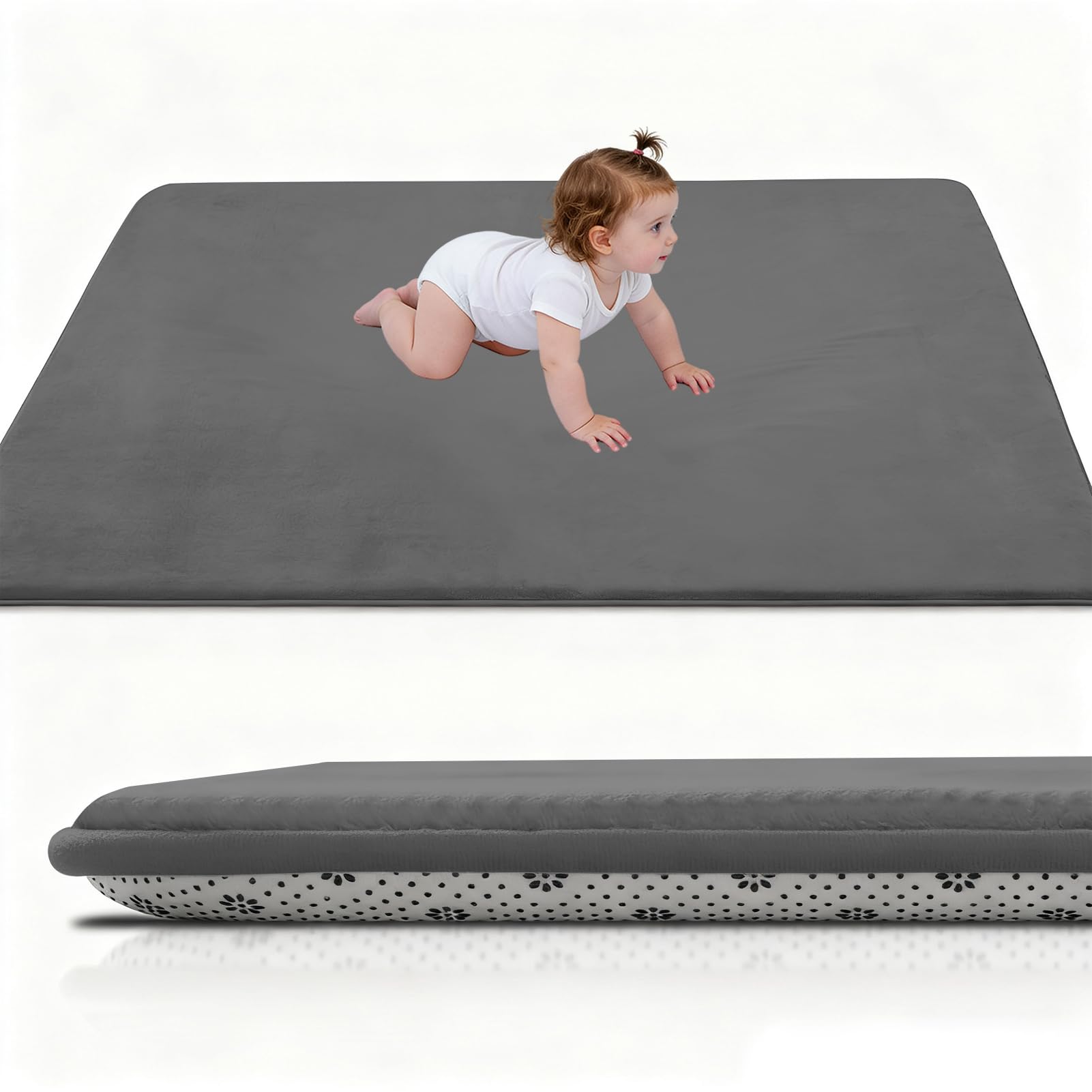 Stqyeiw Baby Play Mat for Floor 2cm Thick 50 x 150 cm Foam Floor Padded Playmats for Babies, Soft Baby Rug Kids Playpen Mat for Crawling Playing, Non Slip Bottom Dark Grey