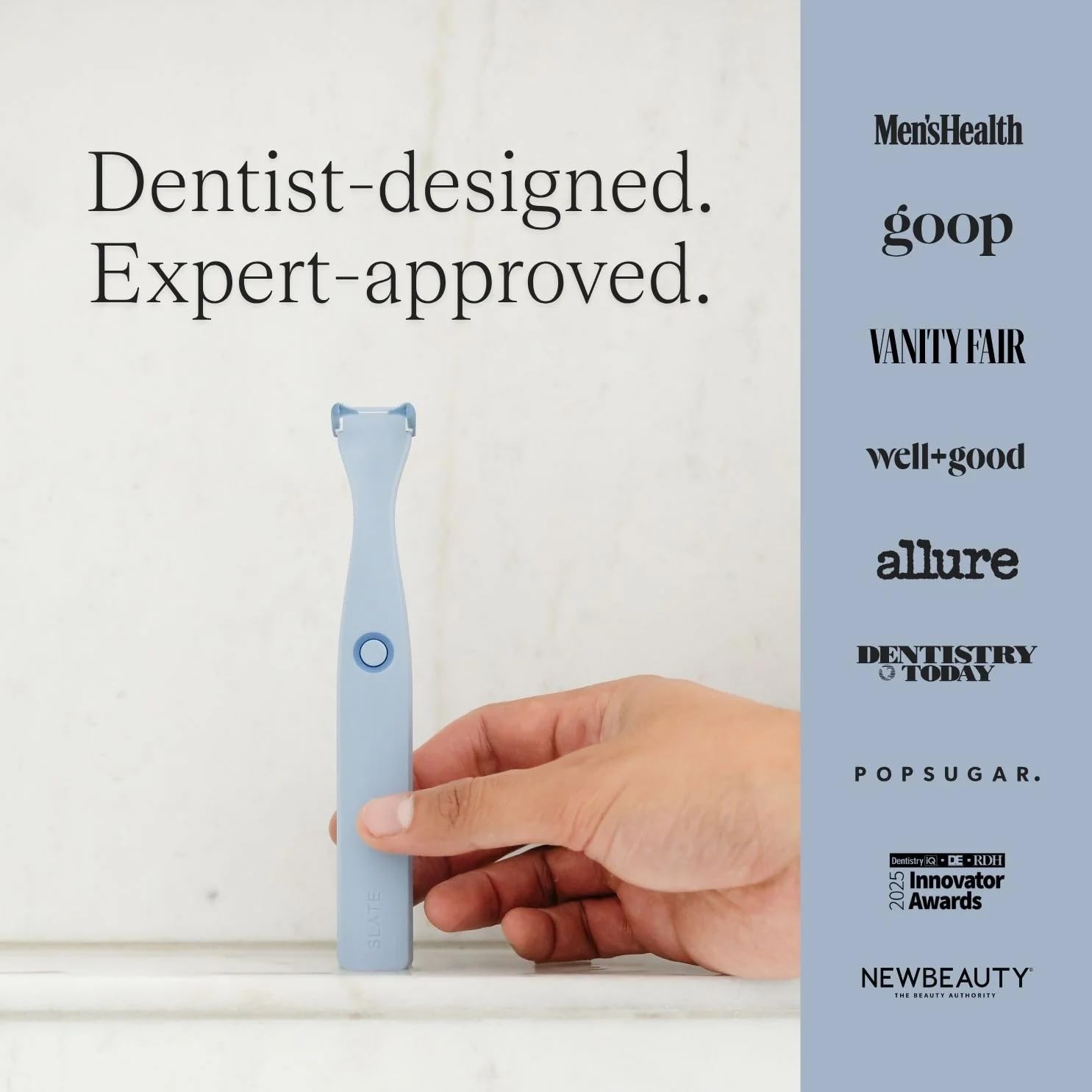 Slate Origin - Flosser elettrico 3 in 1 inventato dai dentisti, con testine riutilizzabili, spazzole per gengive e raschietto per lingua, 12.000 vibrazioni soniche, senza PFAS/PTFE, set di ardesia