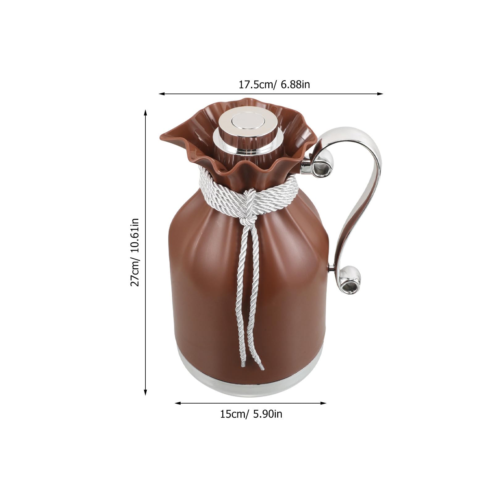 Jarra Térmica para Líquidos Calientes de 1 L con Interior de Vidrio | Color Café, Piezas en Pp y Silicona, Diseño de Gran Capacidad, Fácil de Limpiar