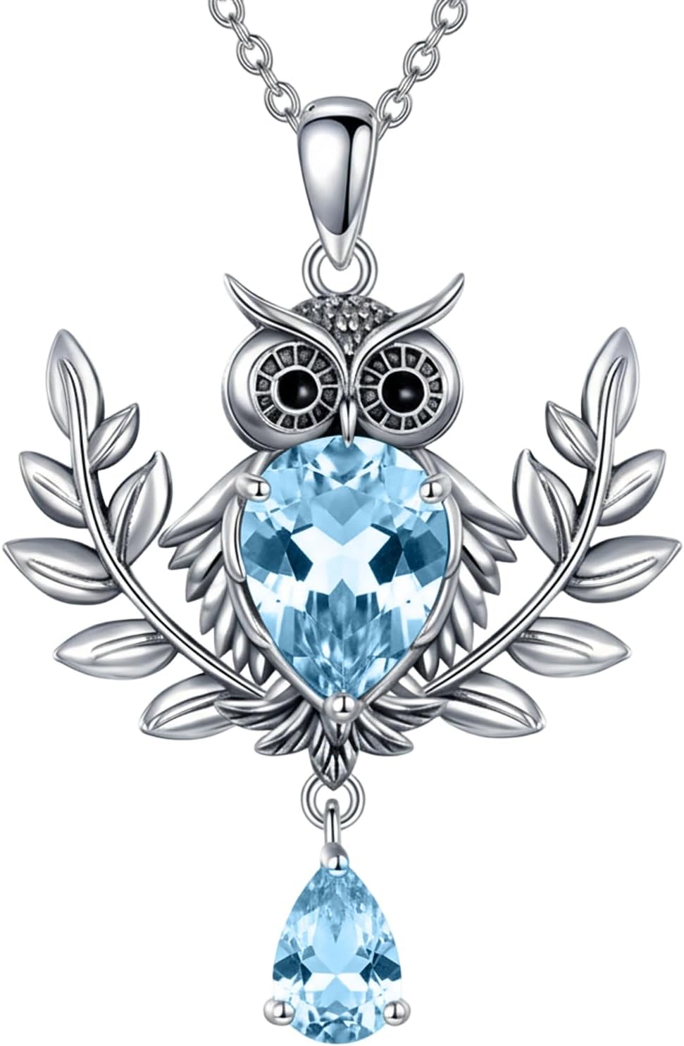 Owl Necklace 925 Sterling Silver Vintage Owl Pendant Necklace with 10mm Birthstone Jewelry Gifts for Women 18-20 Inches Silver Chain