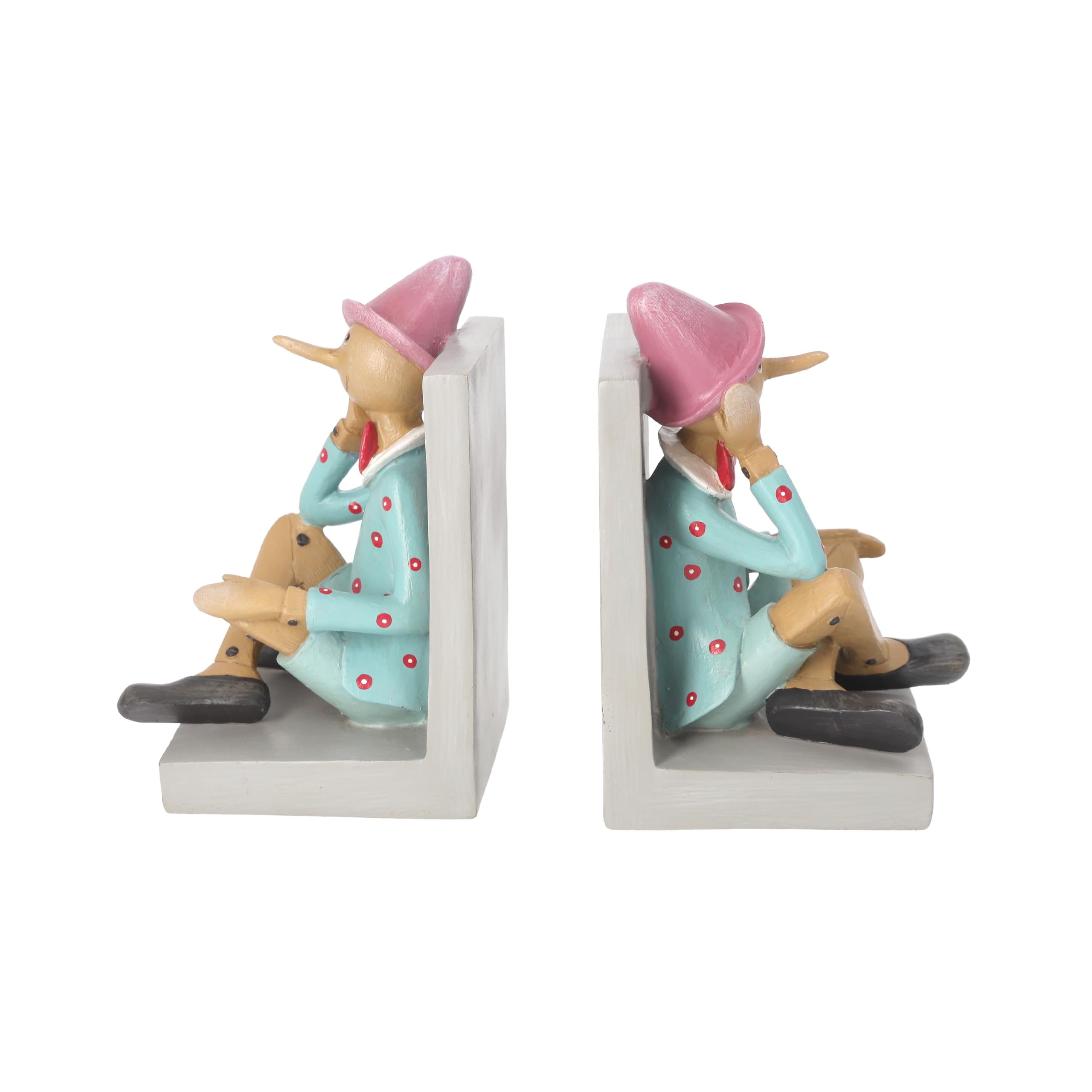 KEYHOMESTORE | Coppia di Fermalibri con Pinocchio in Resina, Decorazione Unica per Librerie e Scrivanie (19x13x18cm), in Resina di Alta Qualità - Made in Italy