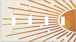 Decorative Light Switch Plate Covers Mid Century Gold Sun Boho Sunrise 4 Gang Light Switch Cover Plate Quad Toggle Wall Plate Switch Plate Cover for Bedroom Home Decor