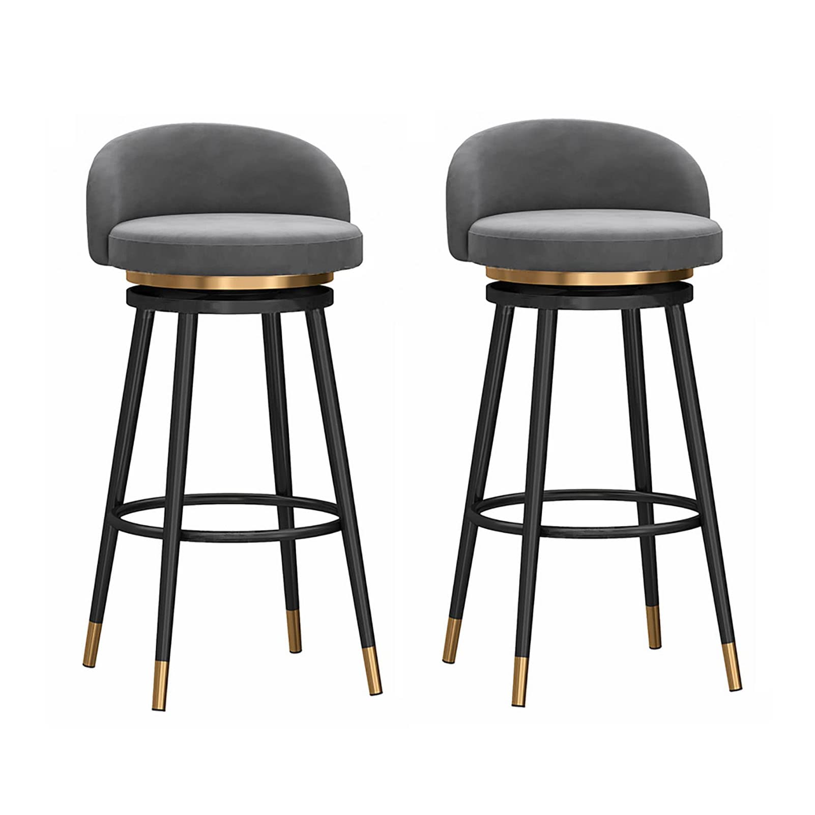 Modern Grey Velvet Swivel Bar Stool with Backrest Counter Height Bar Chair for Kitchen Island Dining Room Patio Stylish Upholstered Seat with Black Metal Frame Comfortable and Chic Seating O