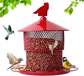 Metal Bird Feeders for Outside, Squirrel Proof Wild Bird Feeder, 4 Lbs Large Seed Capacity, Mesh, 6 Perches, Large Hanging Proof for Cardinal, Finch, Blue Jay, Wild Birds