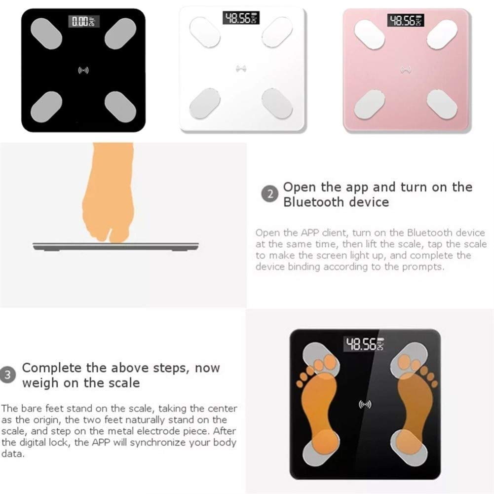 Balance de salle de bain professionnelle à affichage numérique Smart Scale Bluetooth, adaptée aux balances de salle de bain domestiques durables (couleur : blanc (USB)) (rose (pas de batterie))