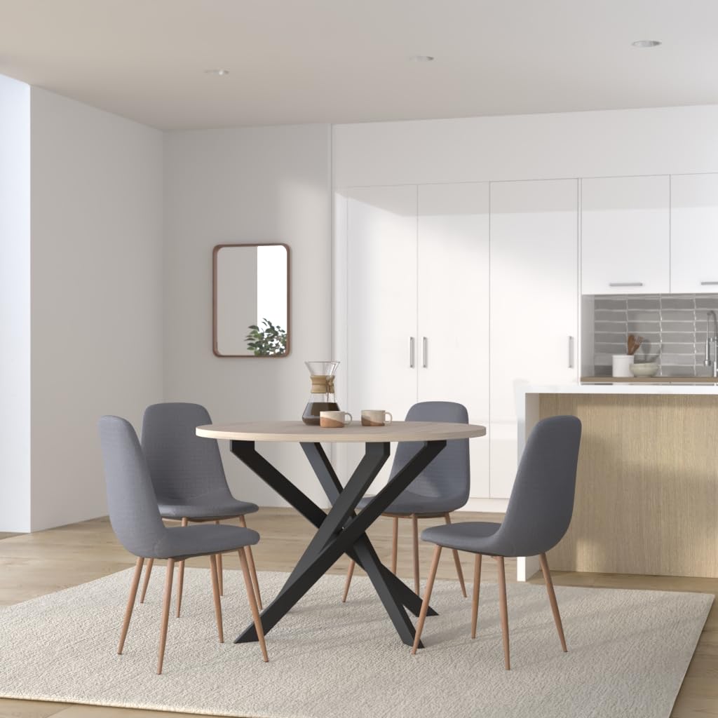 Skraut Home | Tavolo da pranzo fisso rotondo | Modello ZEN | 90x90x77 cm di altezza | Capacità per 4 persone | Materiali resistenti (90cm, Rovere + Gambe Nere)