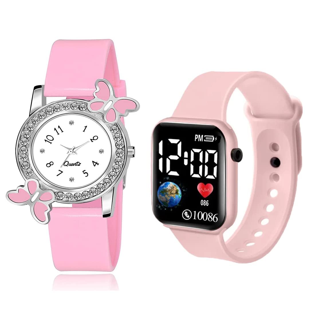 Rozti Waterproof LED Digital Display with Diamond Analog Pink Butterfly Dial Womens & Girls Combo Wrist Watches Pack f 2 (B0CHWM73V9) Amazon Price History, Amazon Price Tracker