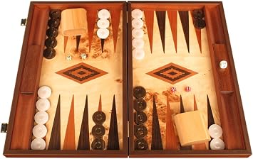 Lupo Wood Backgammon Set by Manopoulos - 18 3/4" Large Wooden Board Hand-Crafted, Includes Accessories