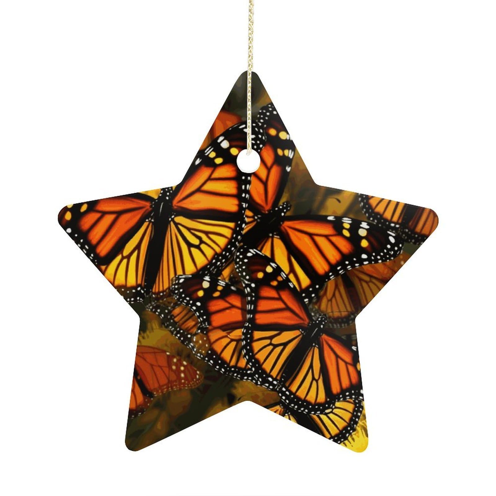 Monarch Butterflies Stars Ornaments Ceramic Christmas Tree Hanging Light in Weight Christmas Star Pendants Funny Double-Sided Printed Xmas Ornaments for Gifts