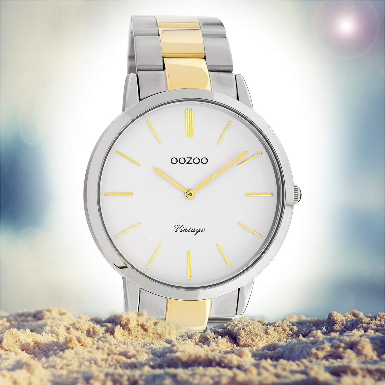 Oozoo Reloj de pulsera unisex, plata y oro, cuarzo, C20101, vintage, fino, acero inoxidable, UOC20101