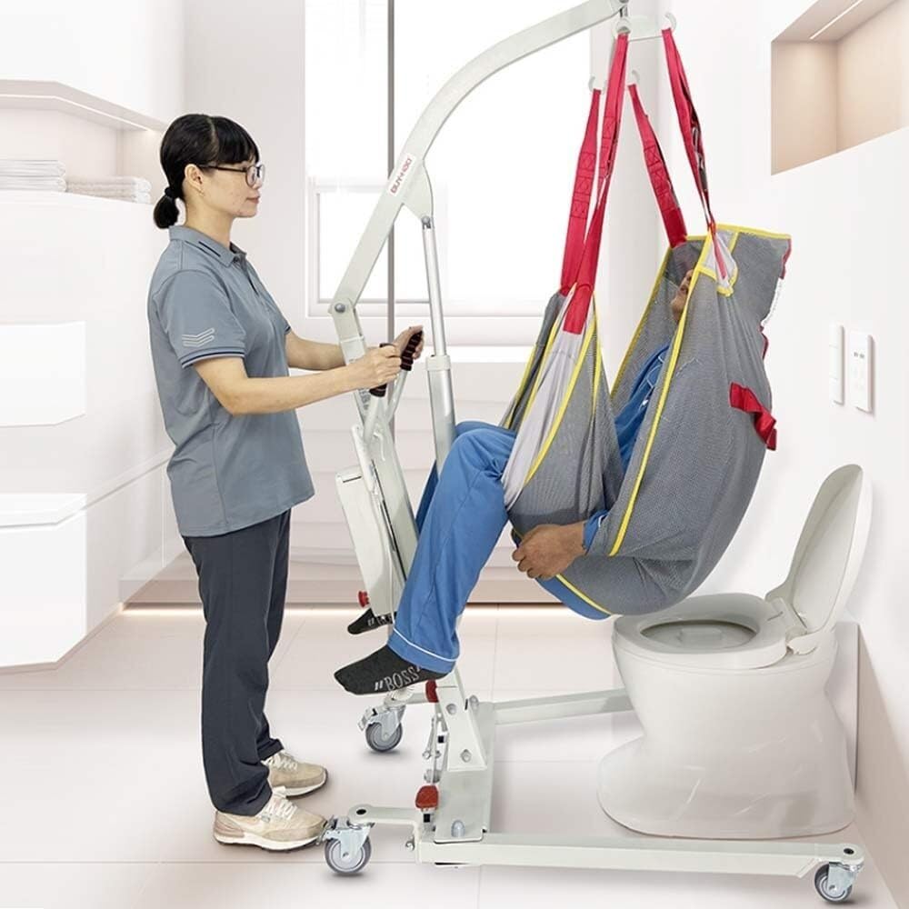 Grúa eléctrica para Pacientes en casa, para traslado de Personas Mayores de la Cama a la Silla con Dispositivo de Descenso Manual, fácil de Montar.