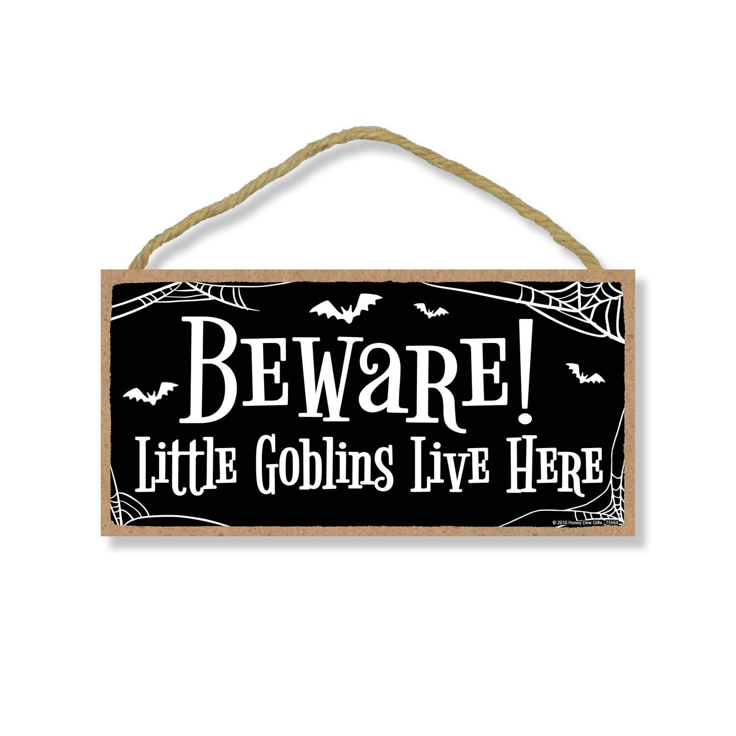 Beware Little Goblins Live Here- 5 x 10 inch Hanging Signs, Wall Art, Decorative Wood Sign, Halloween Decor