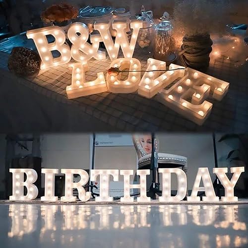 Miniatura 6 de MUMUXI Letras del alfabeto iluminadas estilo marquesina, números grandes iluminados, alimentadas por pilas, para bodas, cumpleaños, fiestas,