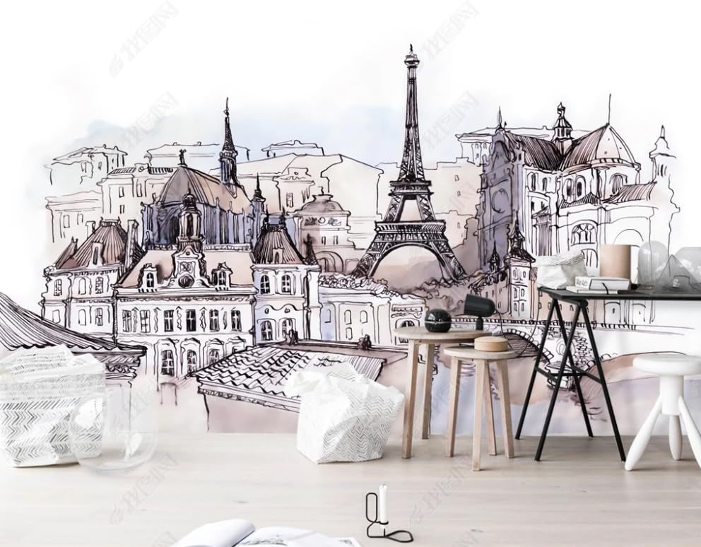 Papier peint intissé haut de gamme Tour de Fer aquarelle pour mur de restaurant