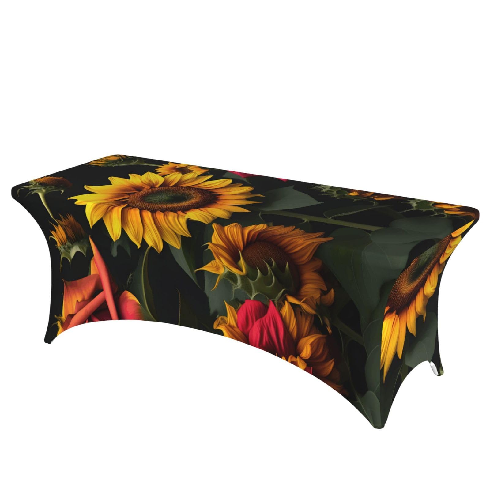 NImongt Sunflower Rose Print Elastic Rectangular Tablecloth Holidays Family Banquet Wedding Party Table Cover