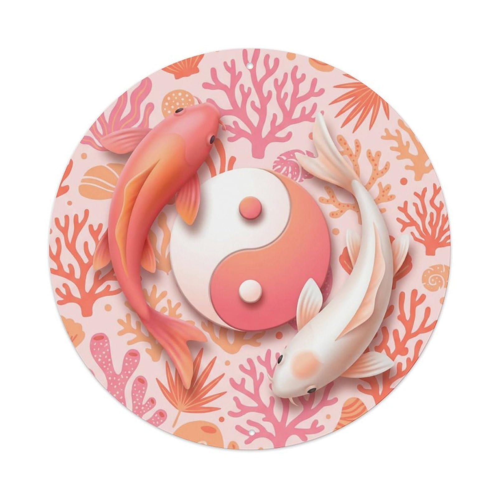 TaiChi Koi Fish Coral Pink Orange Ocean Sea Tropical Metal sign