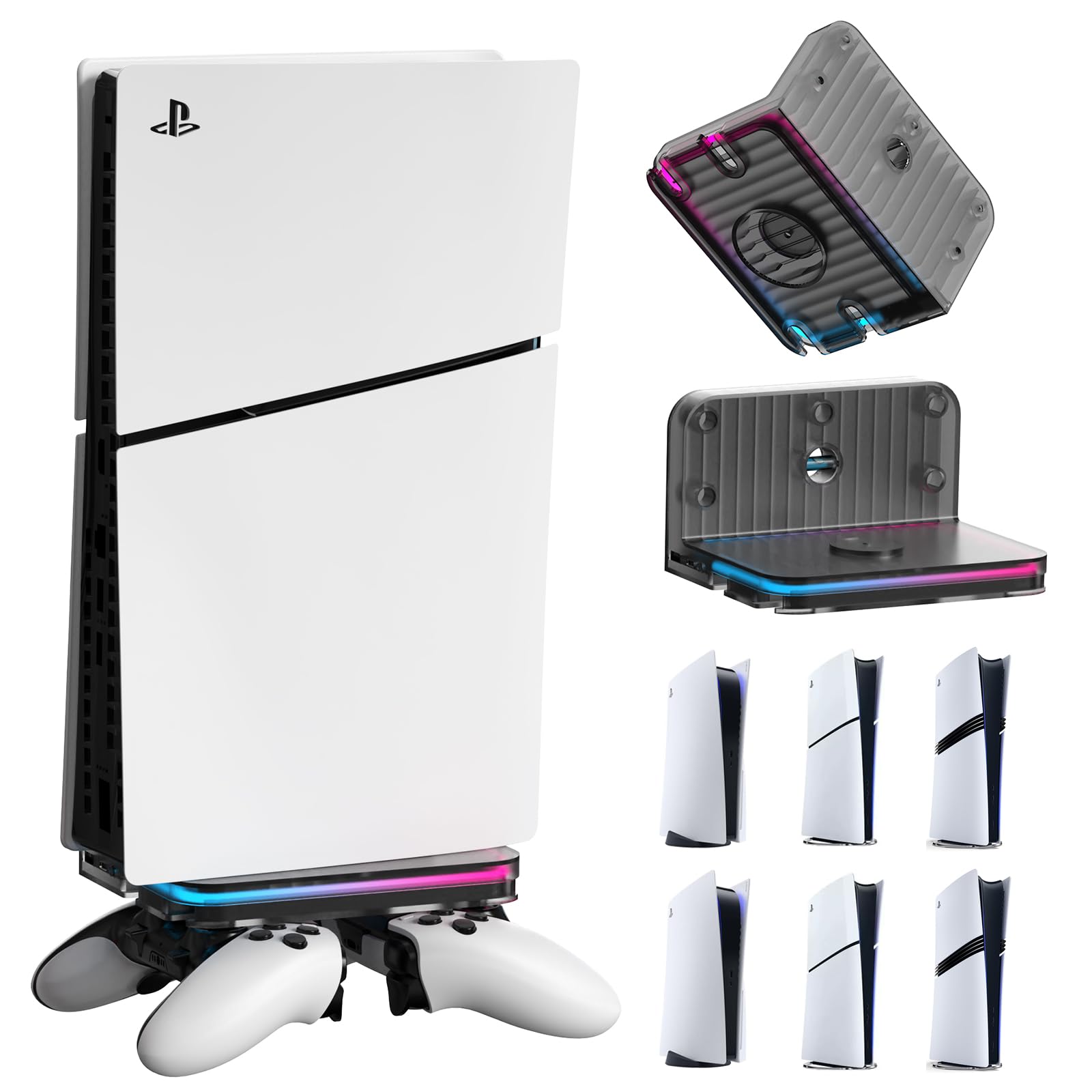 HLRAO Ps5 wall mount for All PS5 Models Ps5 accessories stand with RGB Lights Wall mount kit for