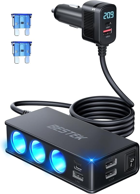 Carregador e divisor de acendedor BESTEK 148 W 9 em 1 com PD 30 W e QC 3.0