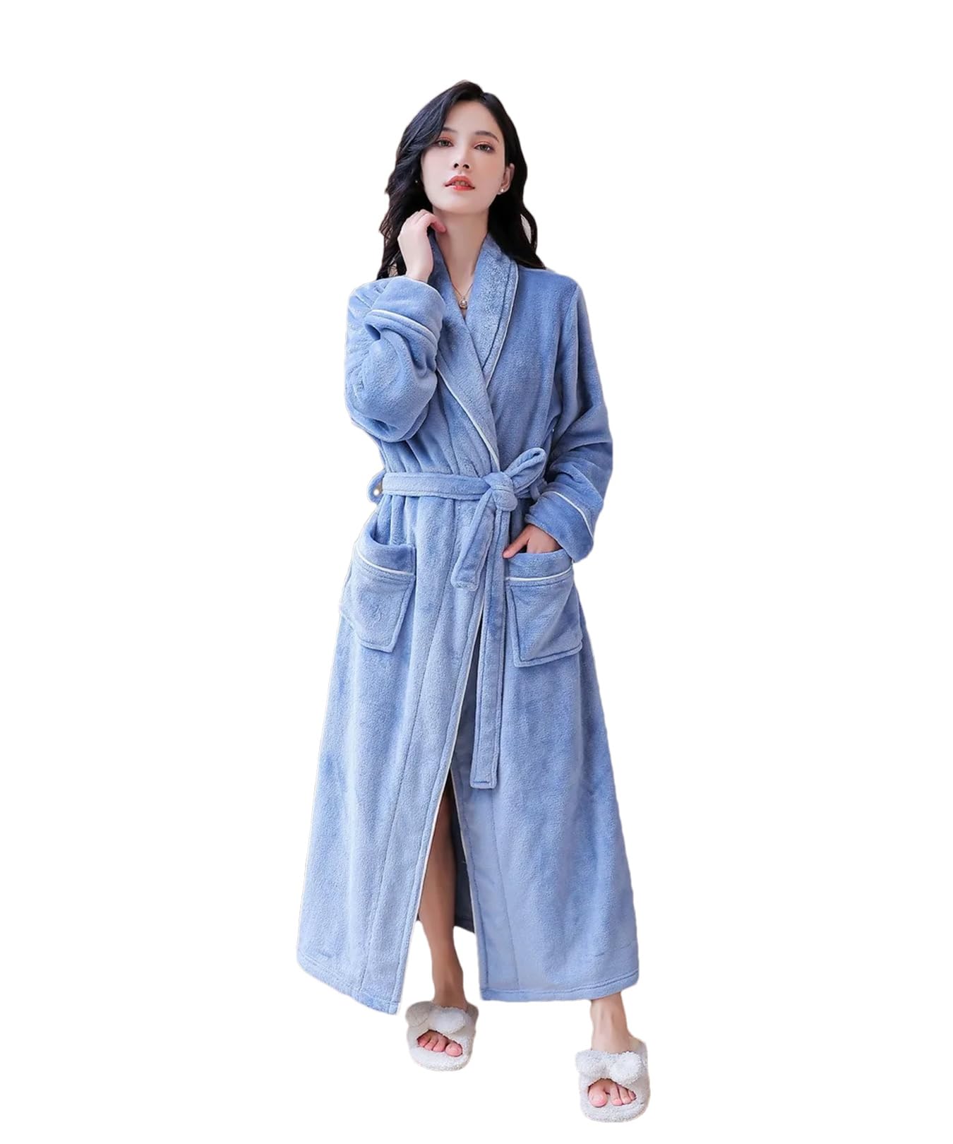 Albornoz de invierno para hombre y mujer, de forro polar mullido, para dormir y dormir largo, para hotel y spa