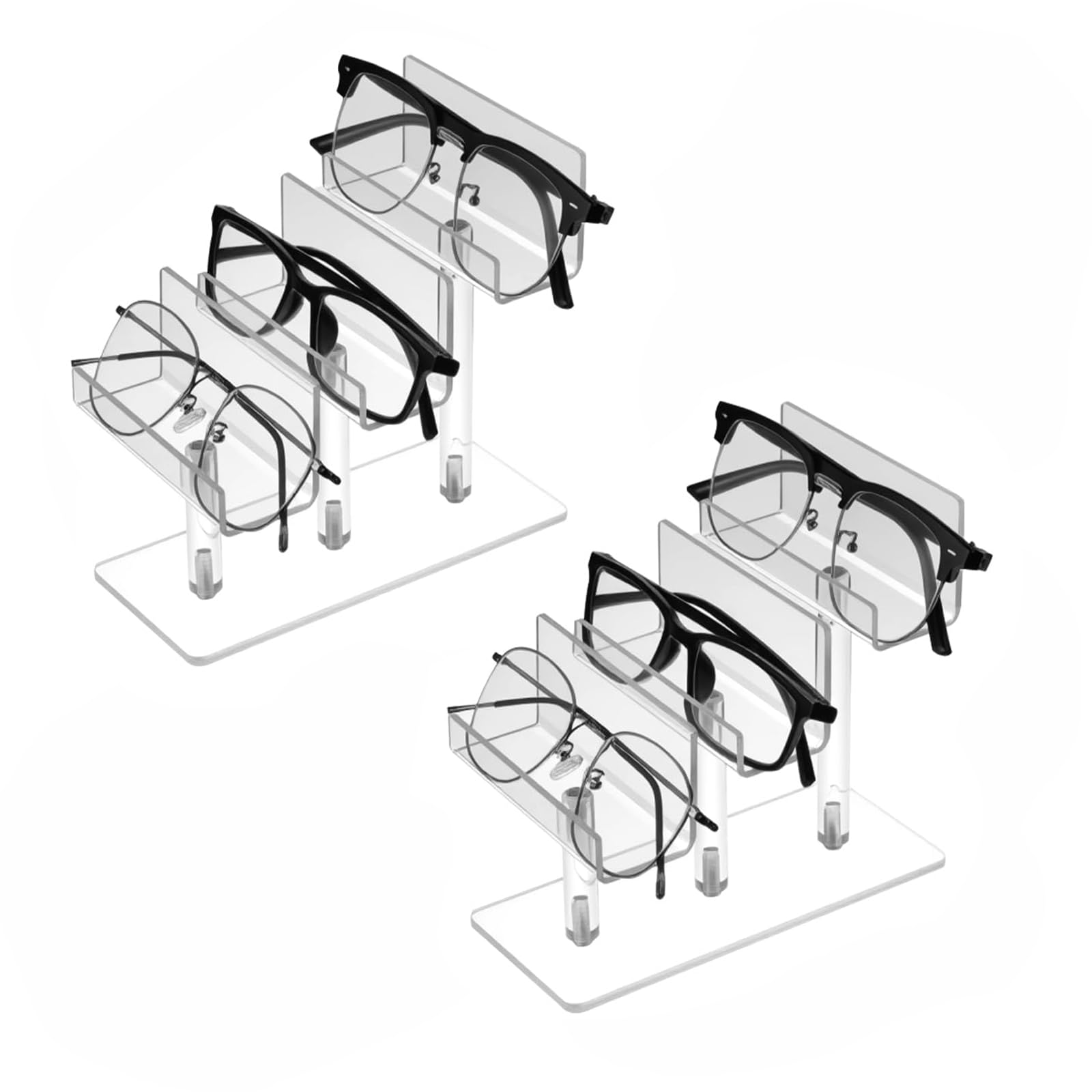2 Pcs 3 Tier Acrylic Sunglasses Rack, Eyeglasses Stand,Sunglass Holder,Transparent Eyeglass Storage Rack Display Stand for 3 Glasses Frame Storage On Store Counters Household Table(2.56 x 6.1 x 5 in)