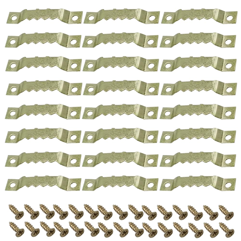 Yosawa 100 Pcs Sawtooth Picture Hangers Decor Picture Frames Hangers with Screws for Hanging Photos Clock Paintings Artwork Picture Frame Hook(Gold/C)